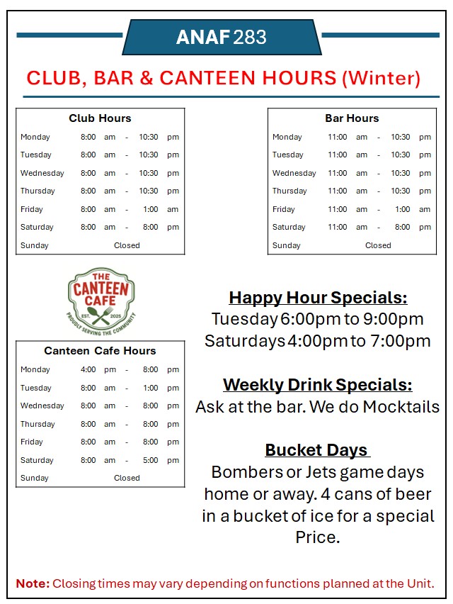 Club bar and Canteen Hours Screenshot