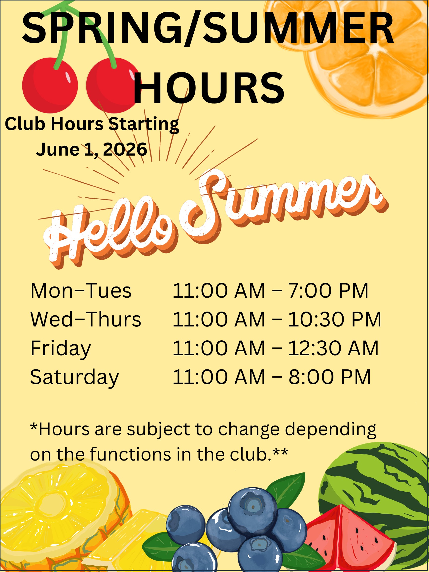 Spring Summer Hours